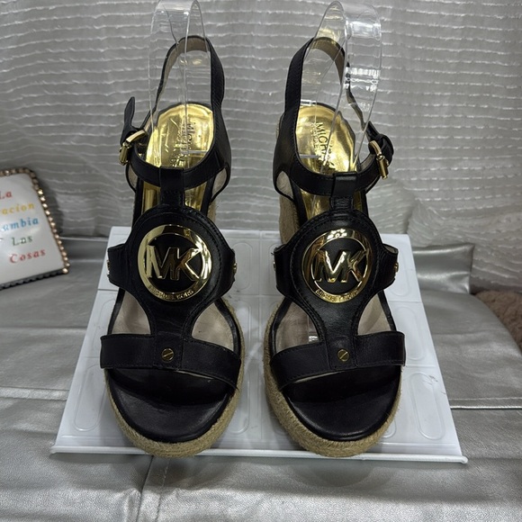 (W4) MICHAEL Michael Kors Black Wedge Sandals Espadrille 'Aubrey Charm, siz/8.5 - Picture 2 of 12